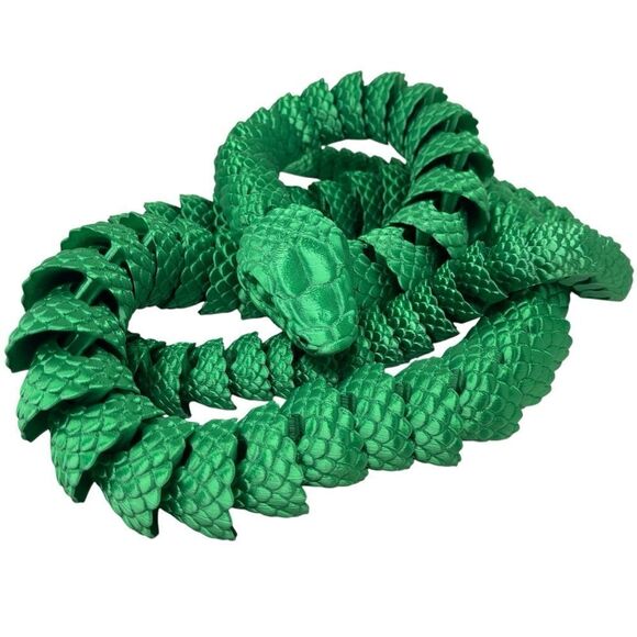 Year of the Snake Articulating 3DPrint 5' Long Emerald Green Silk Décor Gift - Picture 4 of 8